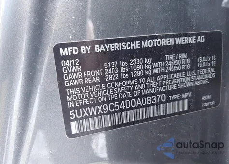 2013 BMW X3 xDrive28I from USA, damaged, VIN 5UXWX9C54D0A08370